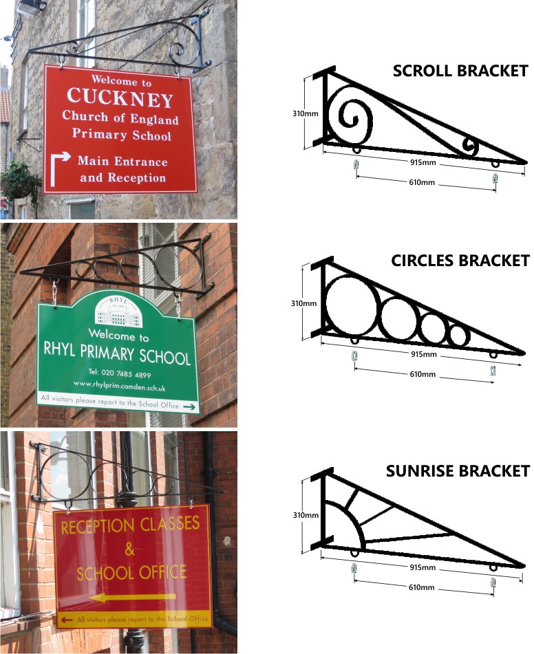 external hanging school signs and brackets